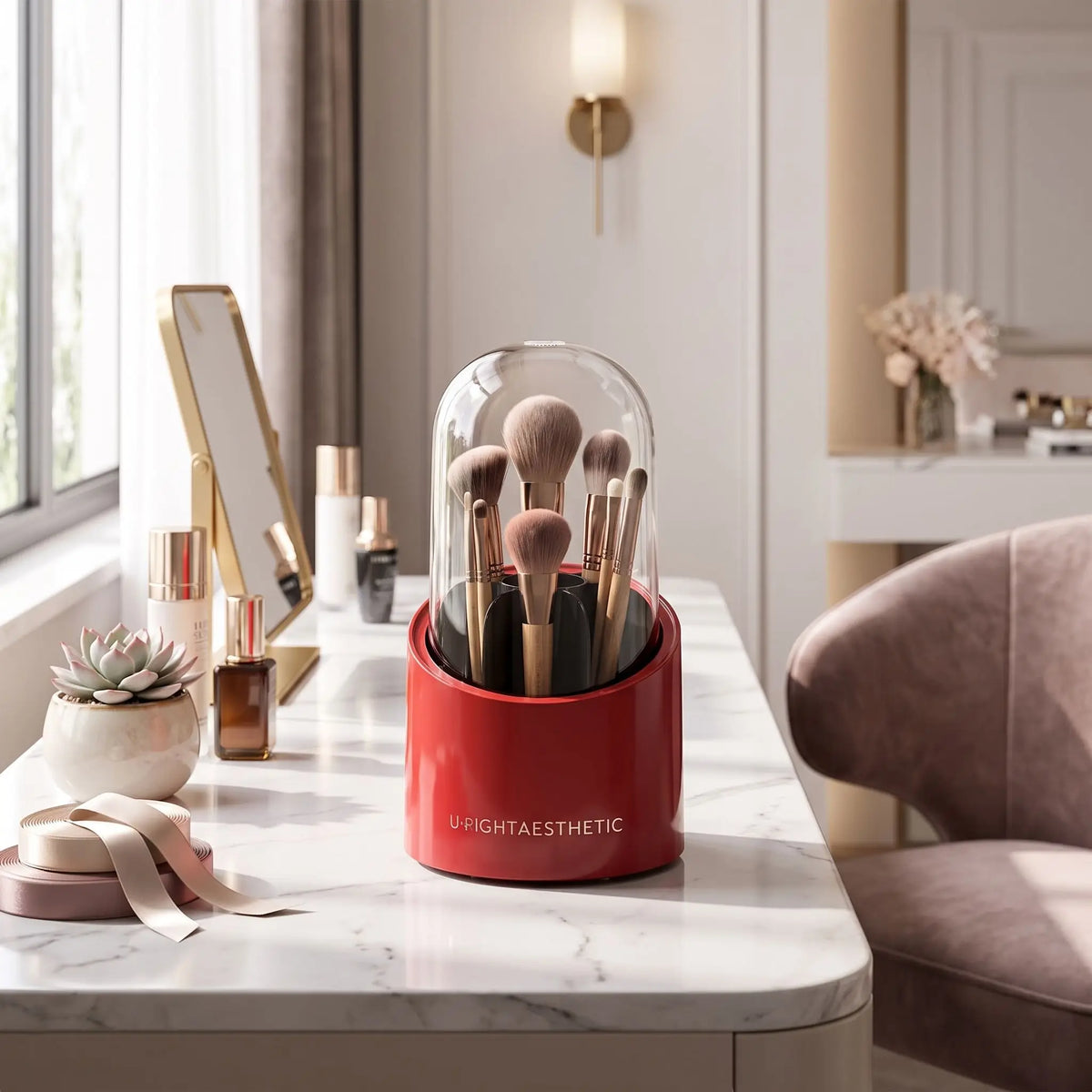 boite maquillage rotative rouge
