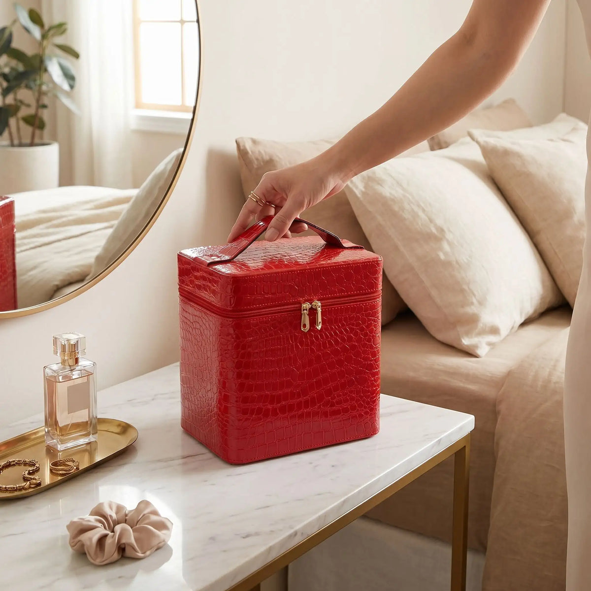 grand vanity femme simili cuir rouge