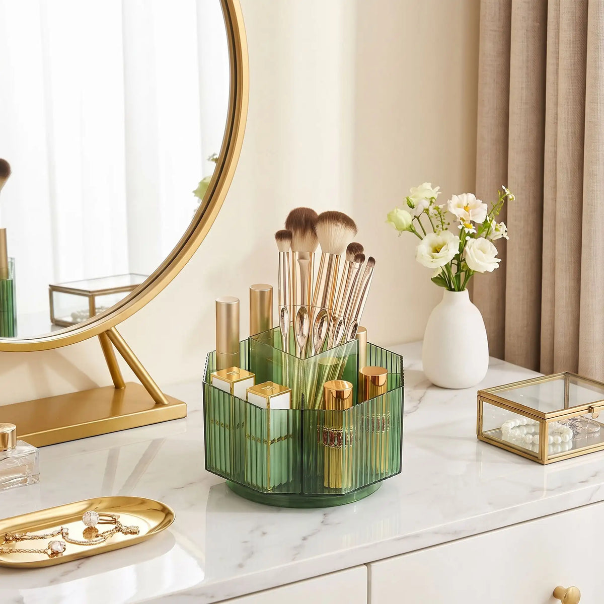 organiateur maquillage rotatif compact vert