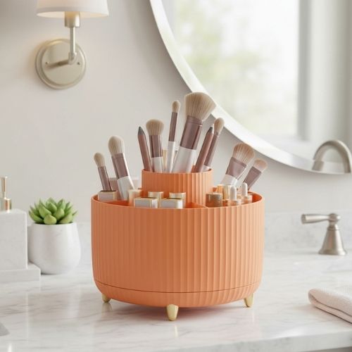 organisateur de maquillage rotatif a 360 rangement pinceaux
