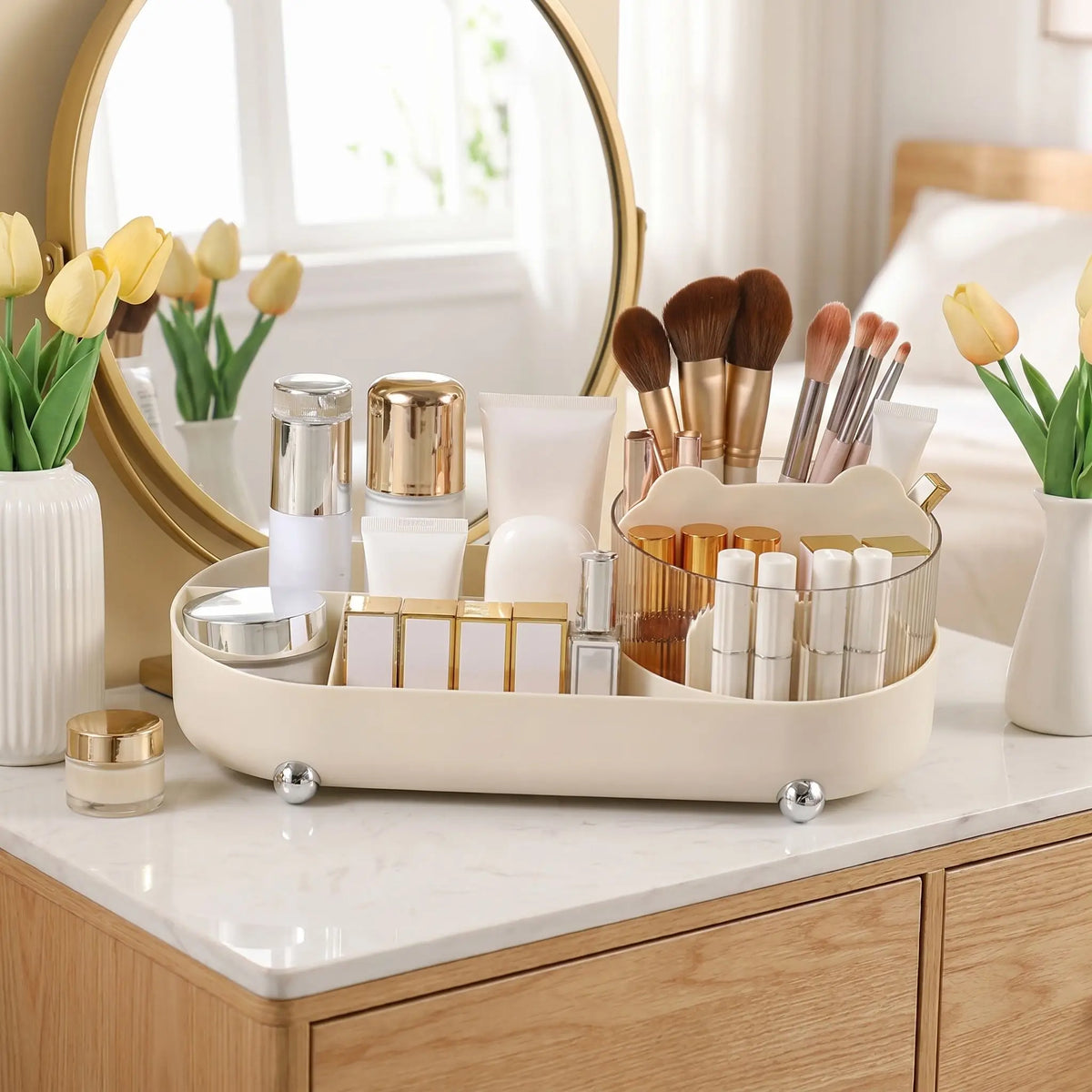 organisateur maquillage rotatif avec compartiments transparent