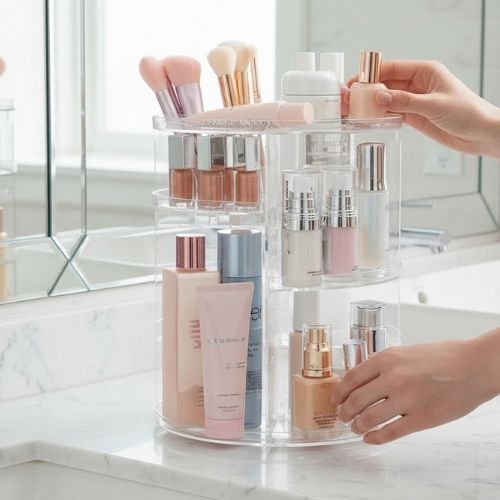 organisateur maquillage rotatif transparent magnifique