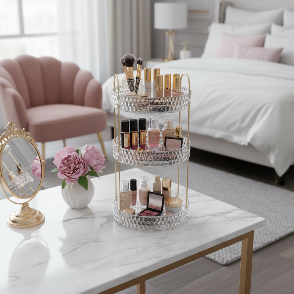 organisateur maquillage rotatif transparent rangement cosmetiques