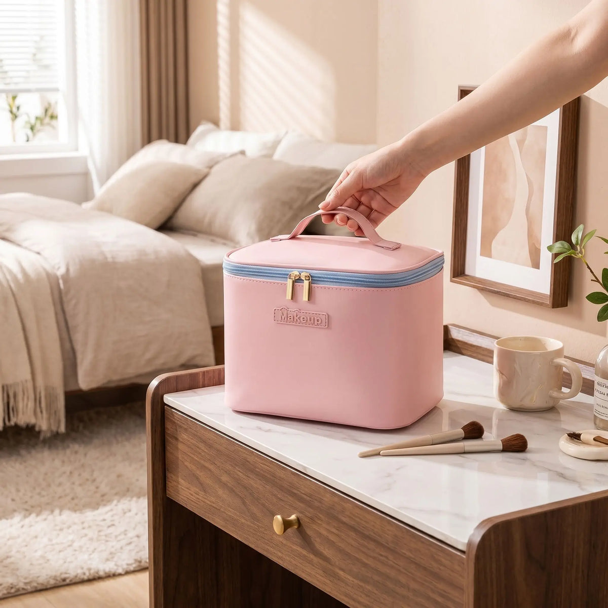 vanity case cuir femme rose