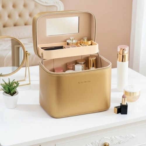 vanity case cuir rigide femme clair