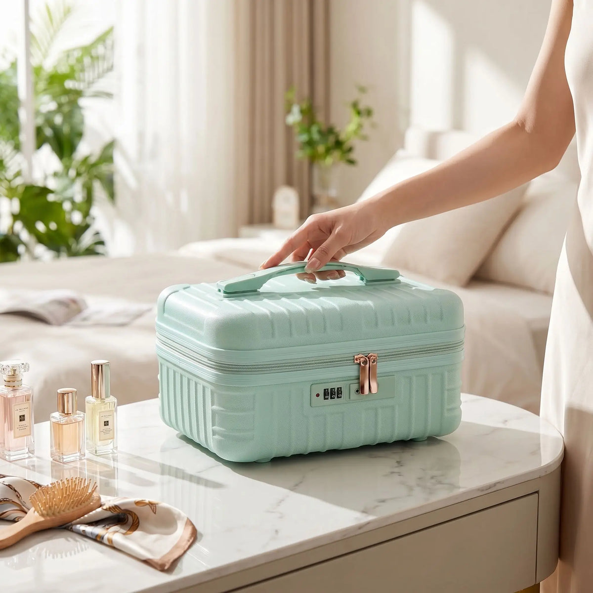 vanity case femme rigide vert deau