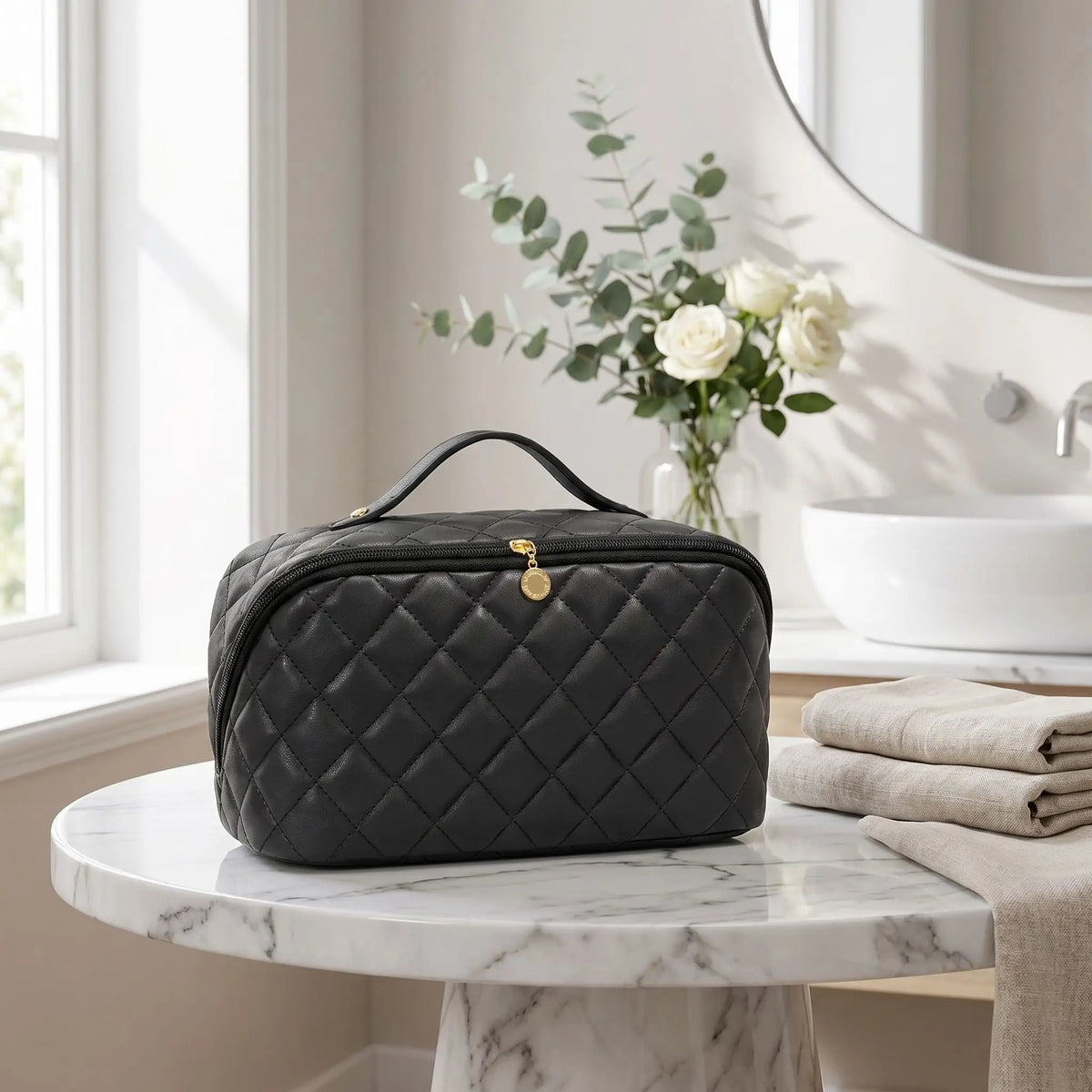 vanity case femme simili cuir noir