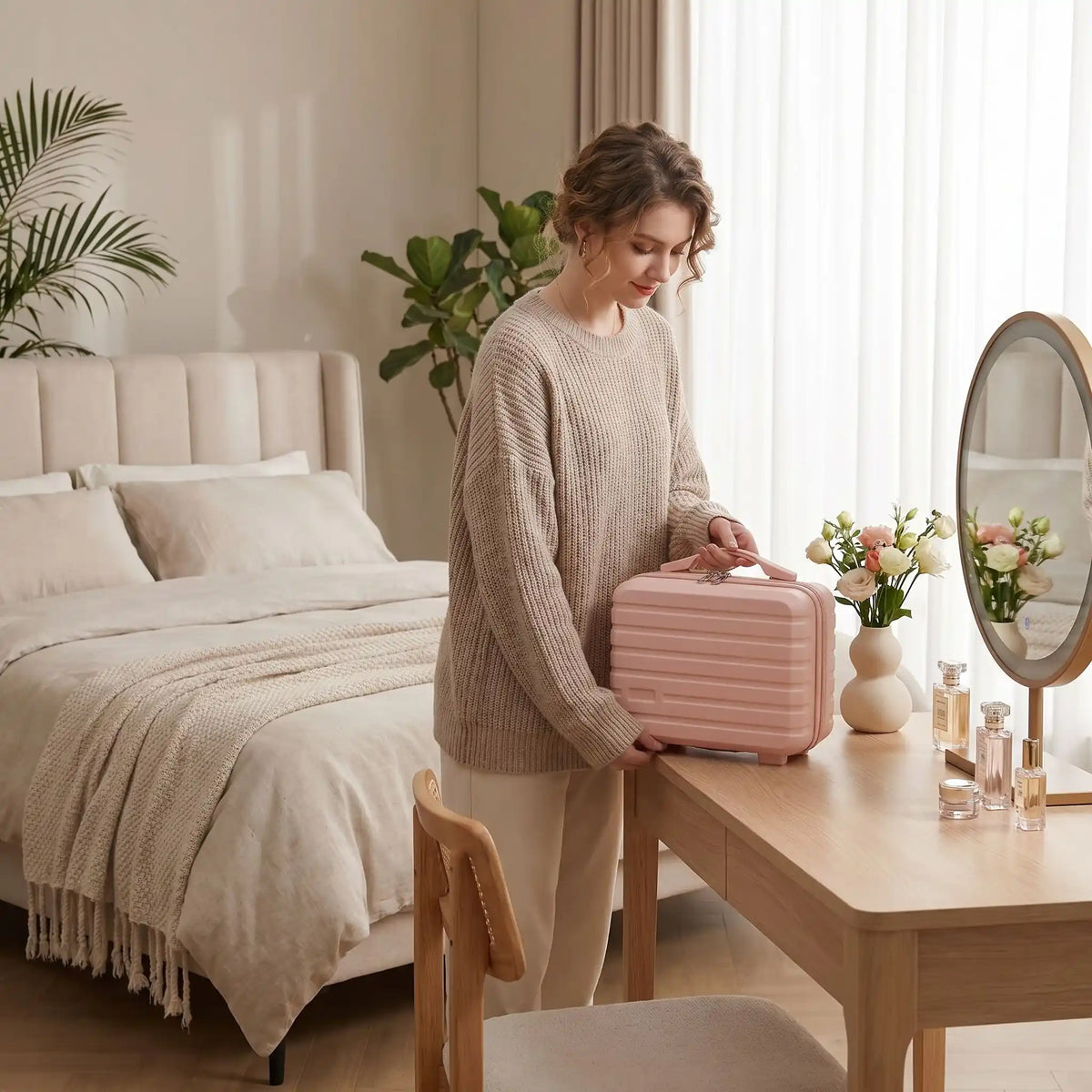 vanity case voyage cabine avion rose