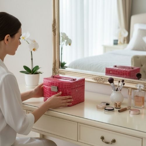 vanity cuir femme rose
