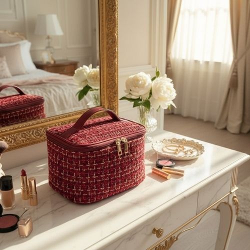 vanity femme chic poser devant fleurs