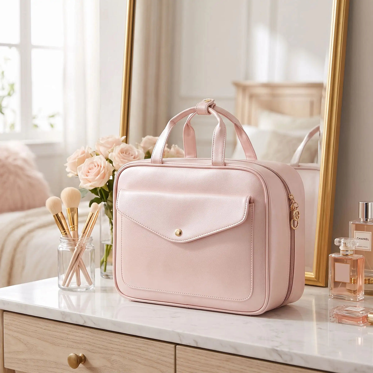 vanity femme grande capacite rose