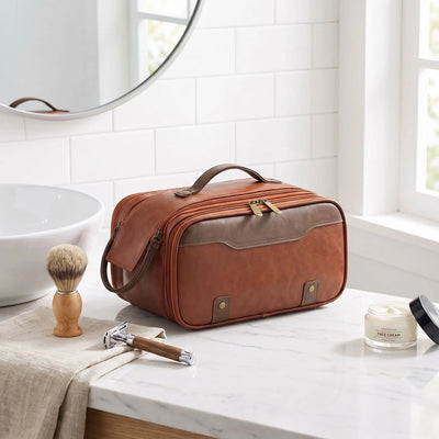 trousse de toilette homme impermeable voyage marron