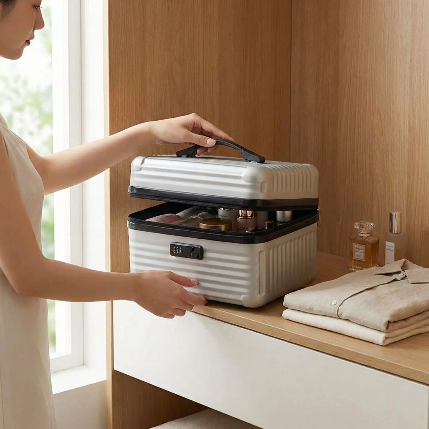 Grand Vanity Case Rigide avec Serrure pour Femme impermeable