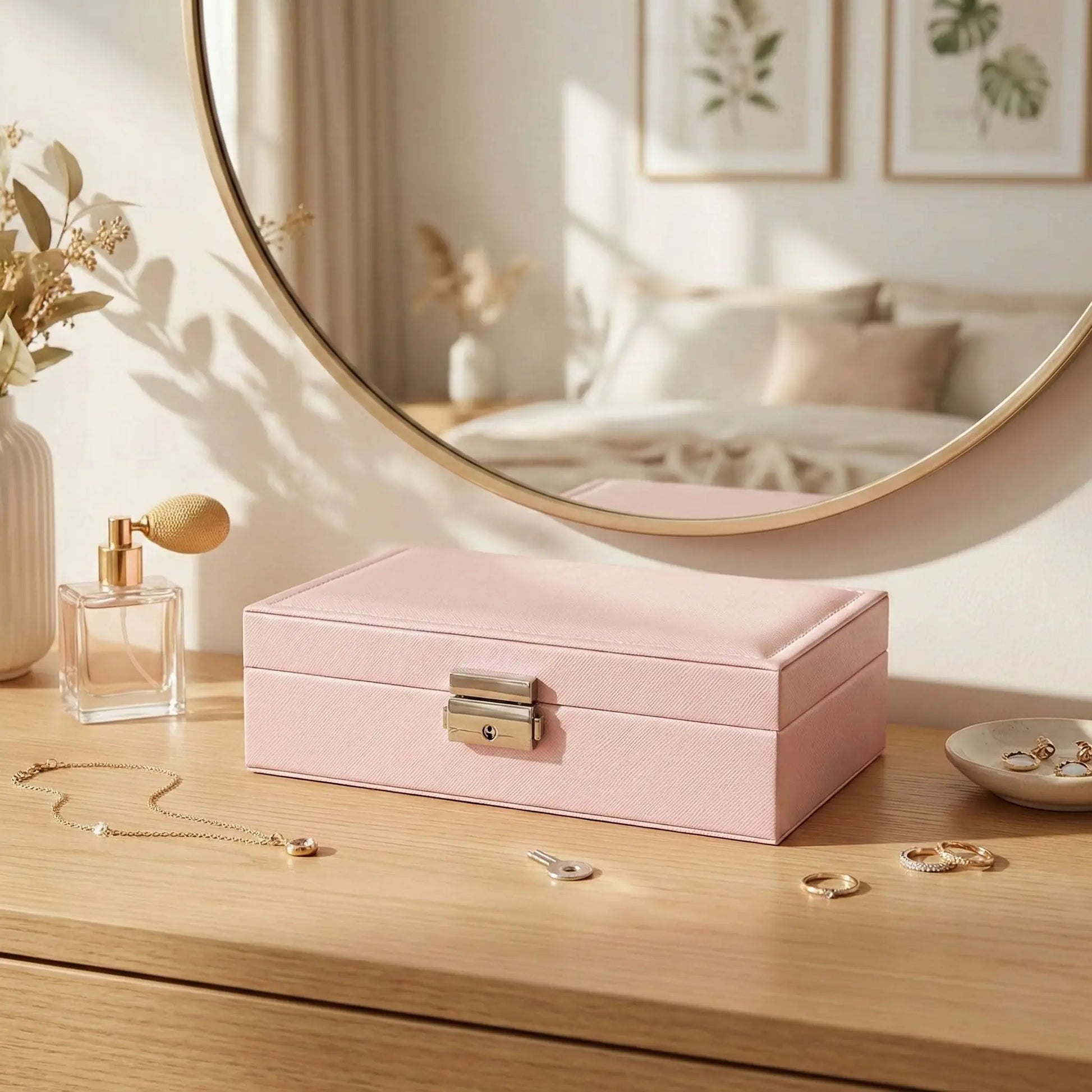 boite a bijoux rose poudre