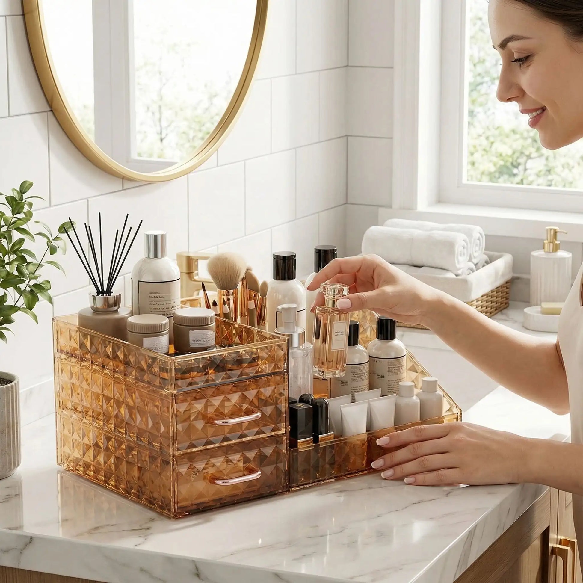 boite maquillage rangement marron doux