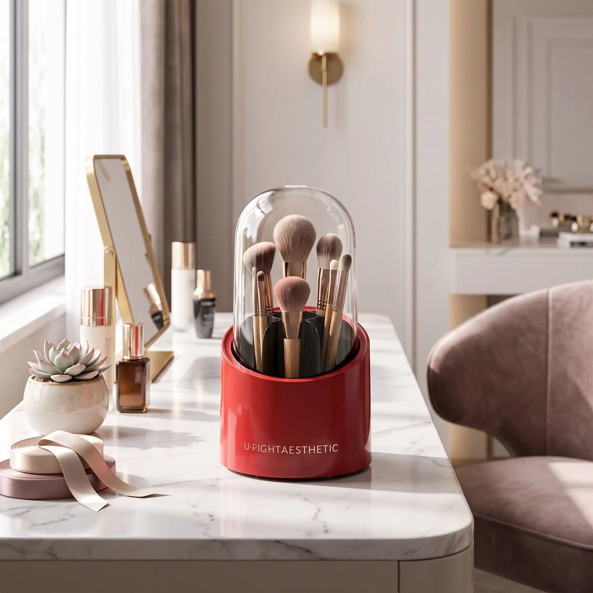 boite maquillage rotative rouge