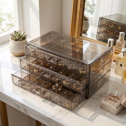 boite rangement acrylique maquillage bijoux marron