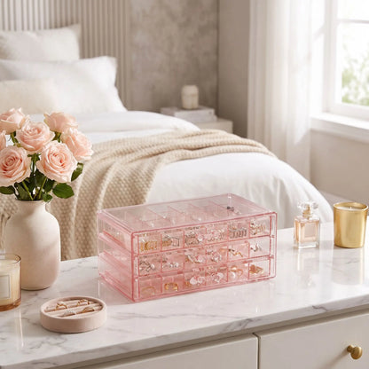 boite rangement acrylique maquillage bijoux rose