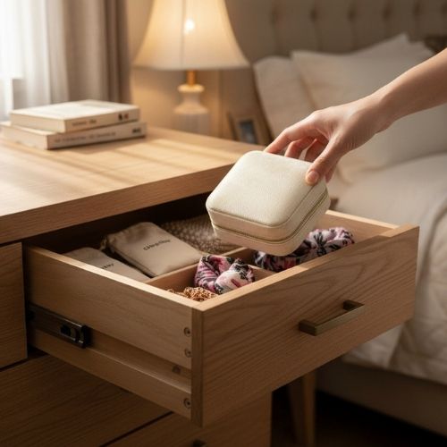 femme range boite a bijoux tiroir