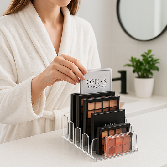 femme range palettes rangement maquillage