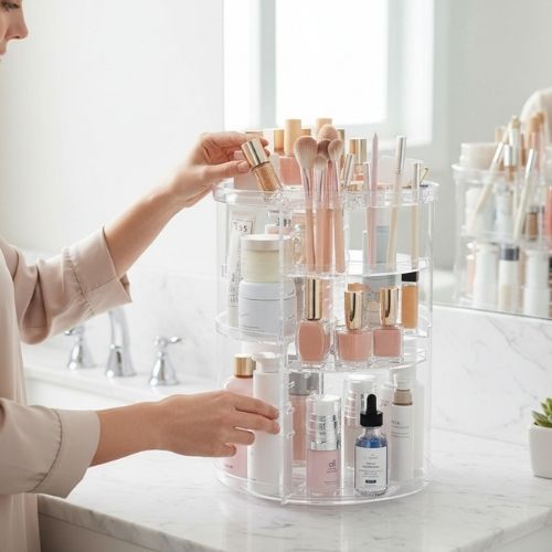 femme range parfaitement organiser maquillage