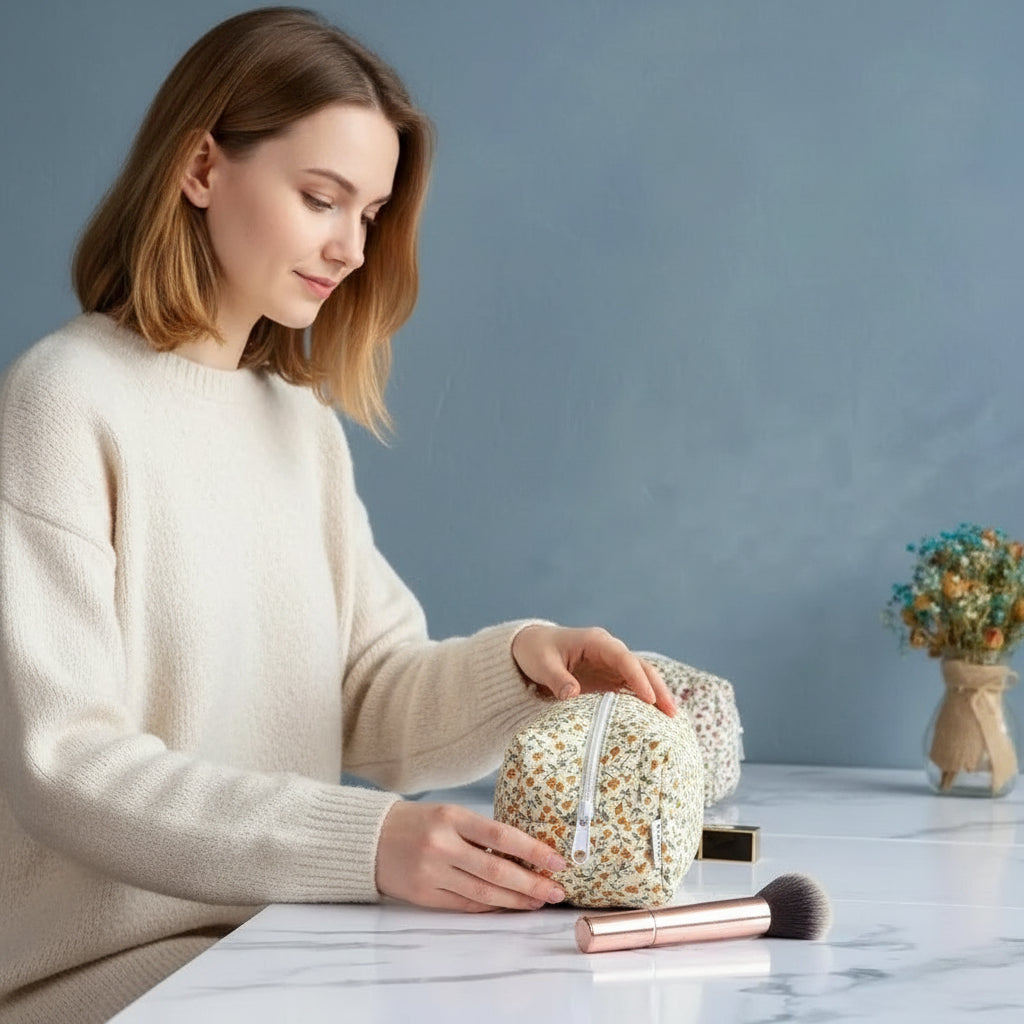 femme range produits trousse de maquillage