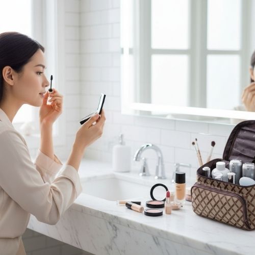 fille maquille devant vanity femme