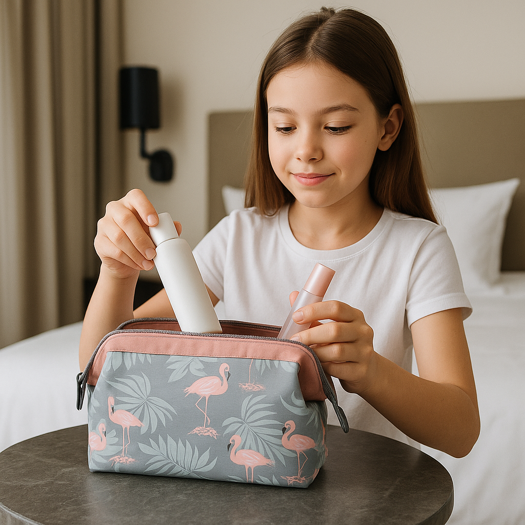 fille range cosmetiques trousse de toilette