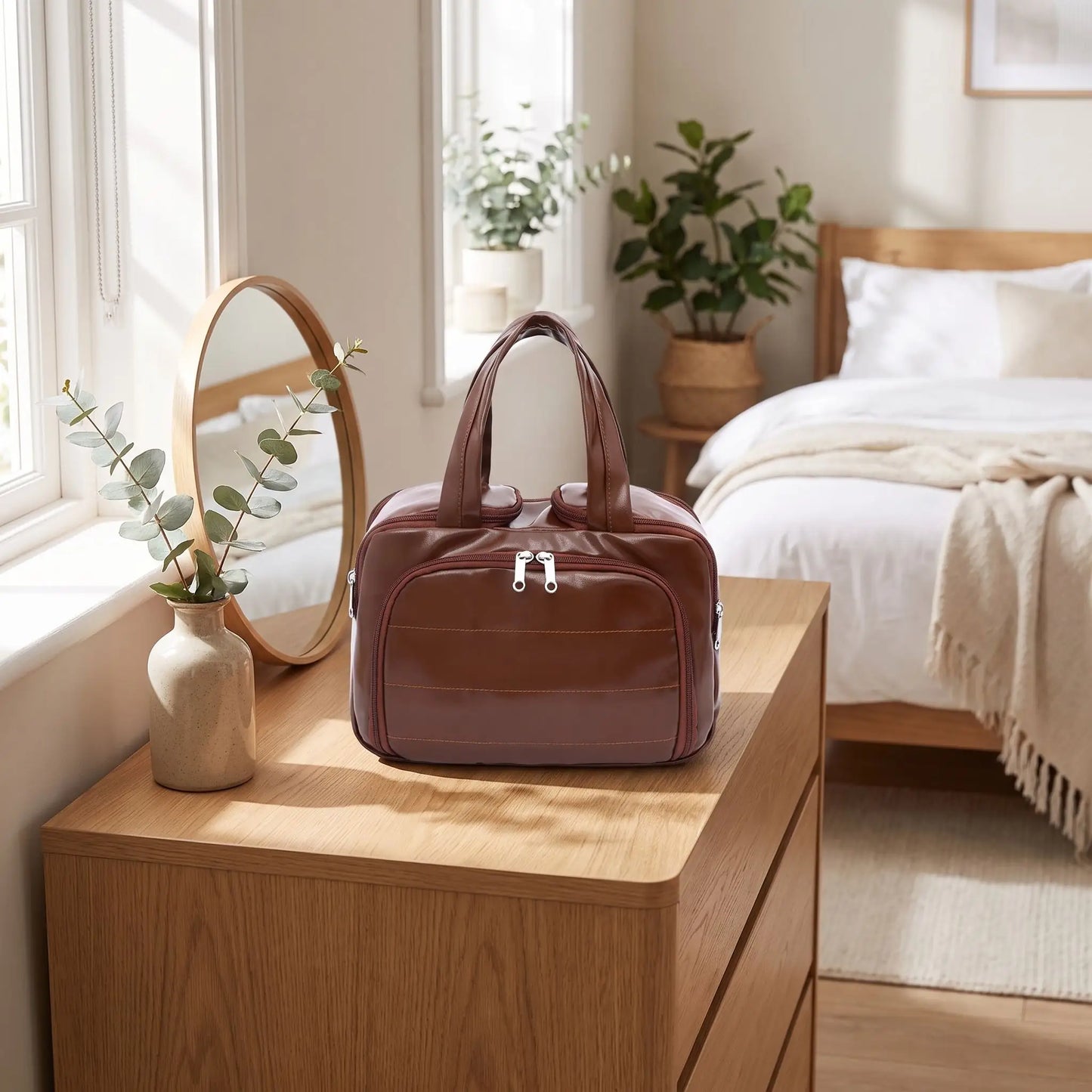 grande trousse de toilette femme marron