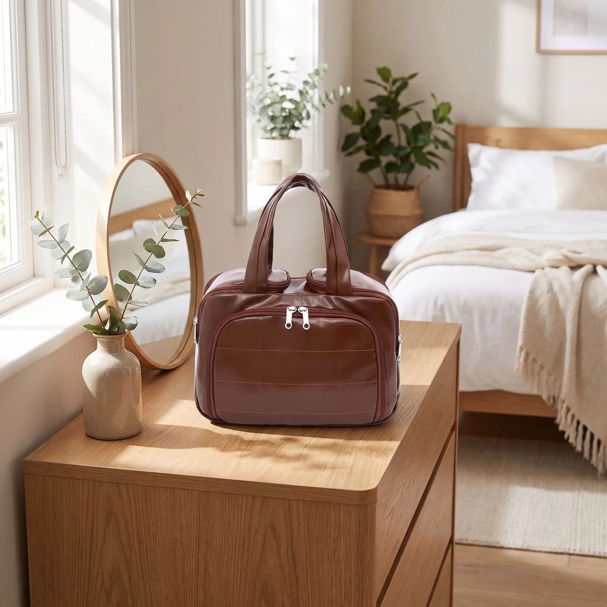 grande trousse de toilette femme marron