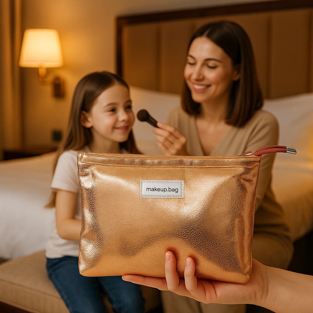 maman fille utilisent trousse de toilette femme