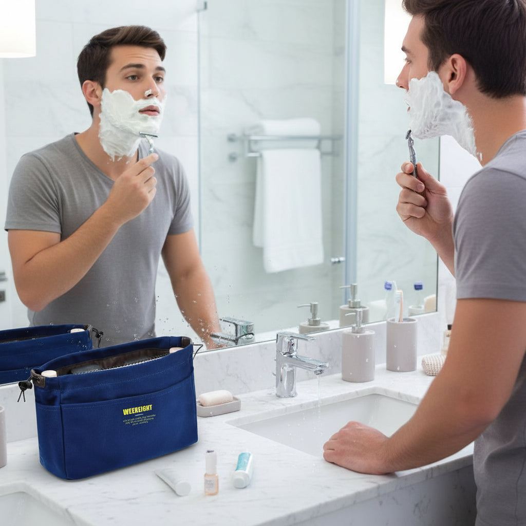 monsieur rase devant trousse toilette voyage homme