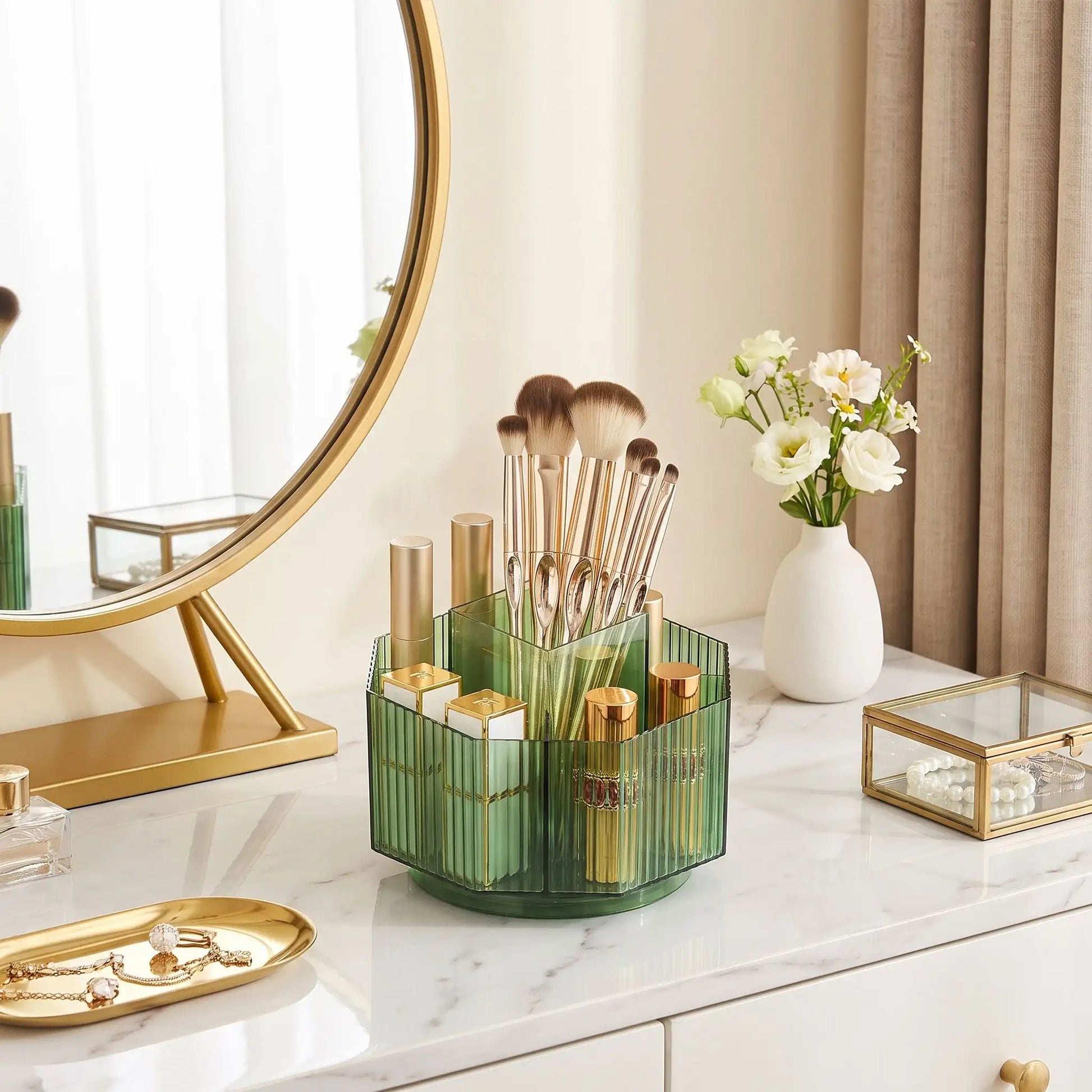 organiateur maquillage rotatif compact vert