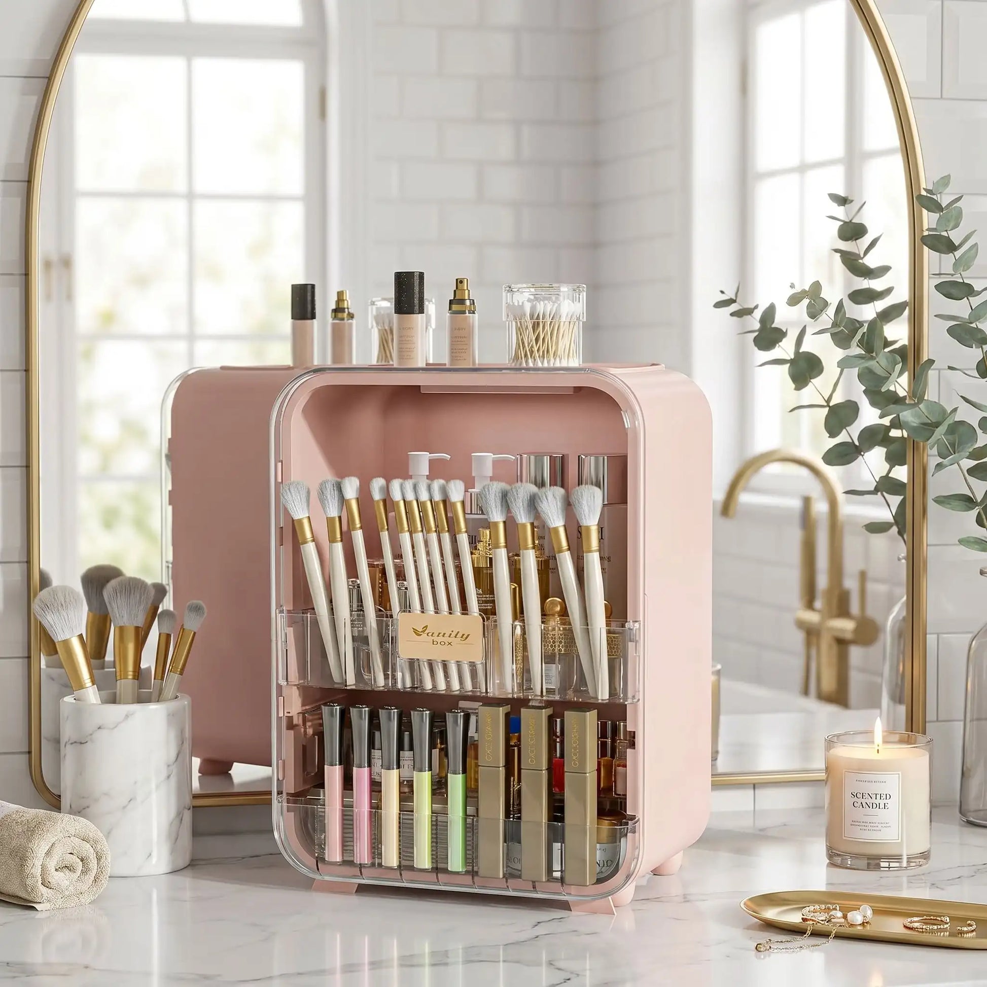organisateur de cosmetiques multi rangements rose