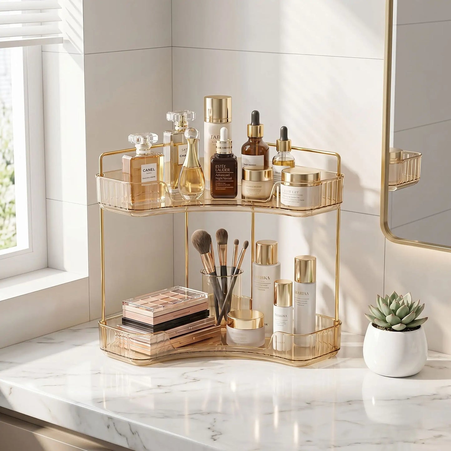 organisateur de maquillage bijoux ajustable rotatifs a 360 degres dore