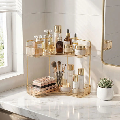 organisateur de maquillage bijoux ajustable rotatifs a 360 degres dore