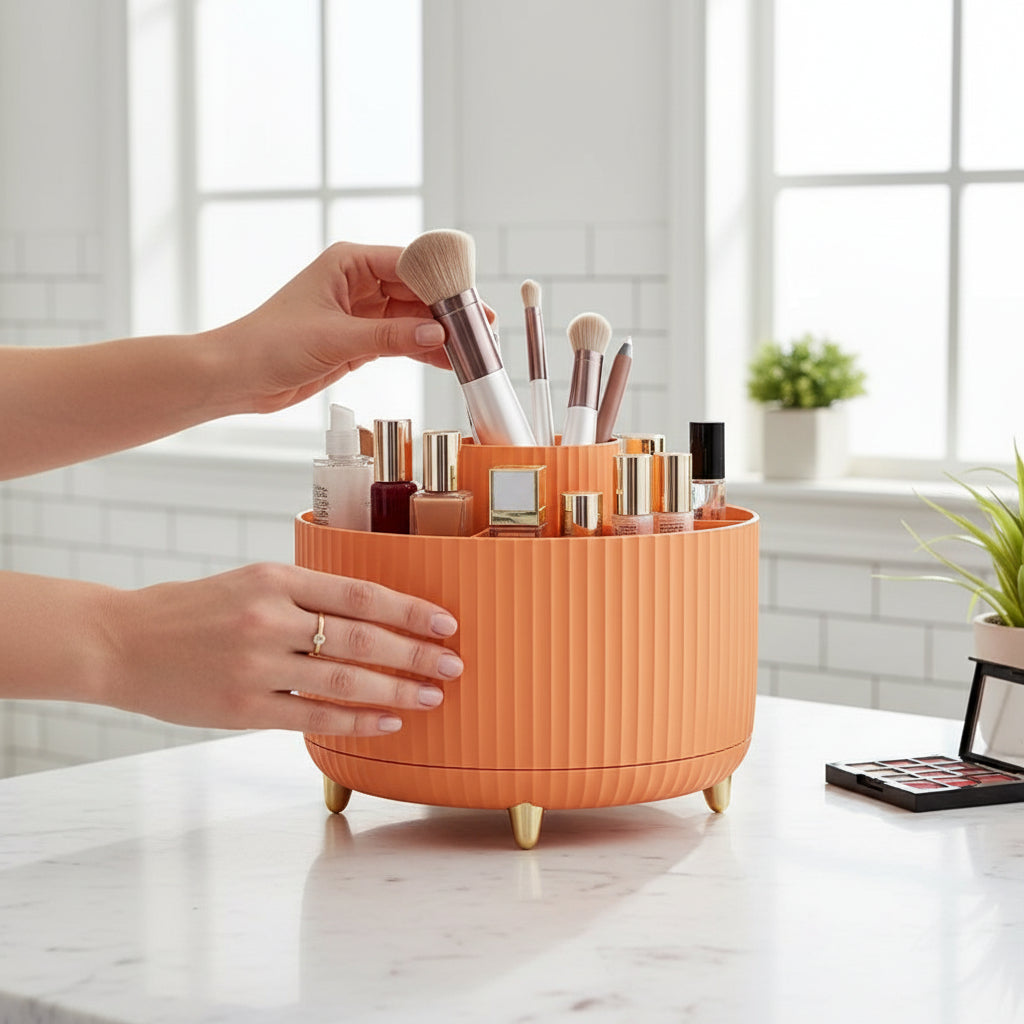 organisateur de maquillage rotatif a 360 orange