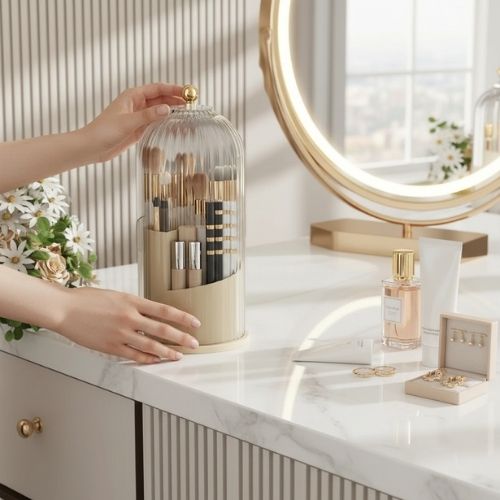 organisateur de maquillage rotatif beige