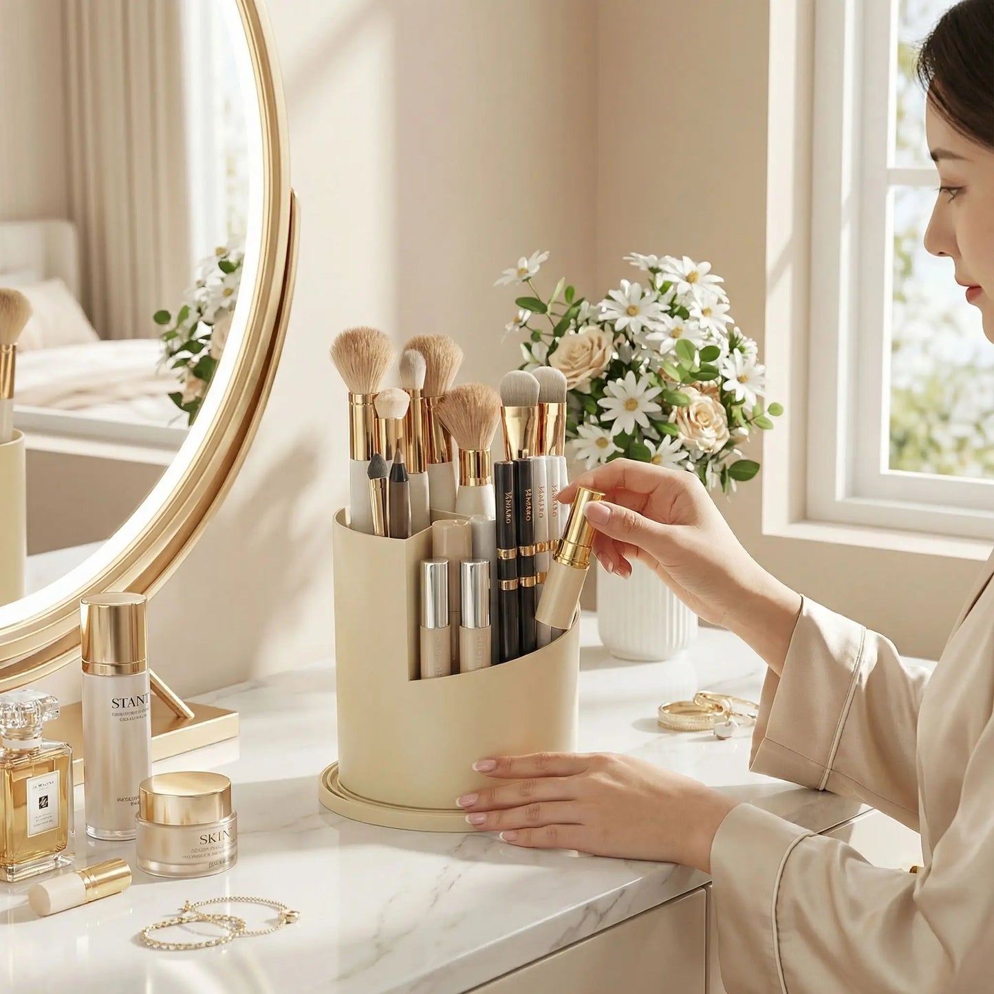 organisateur de maquillage rotatif efficace