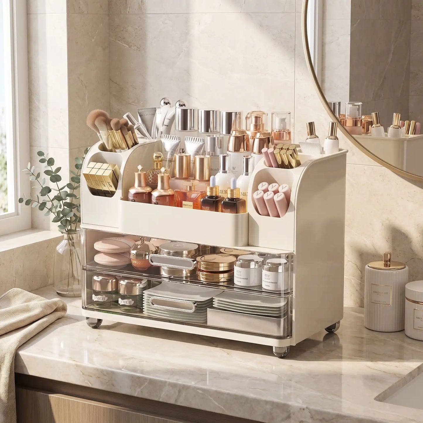 organisateur maquillage grande capacite beige