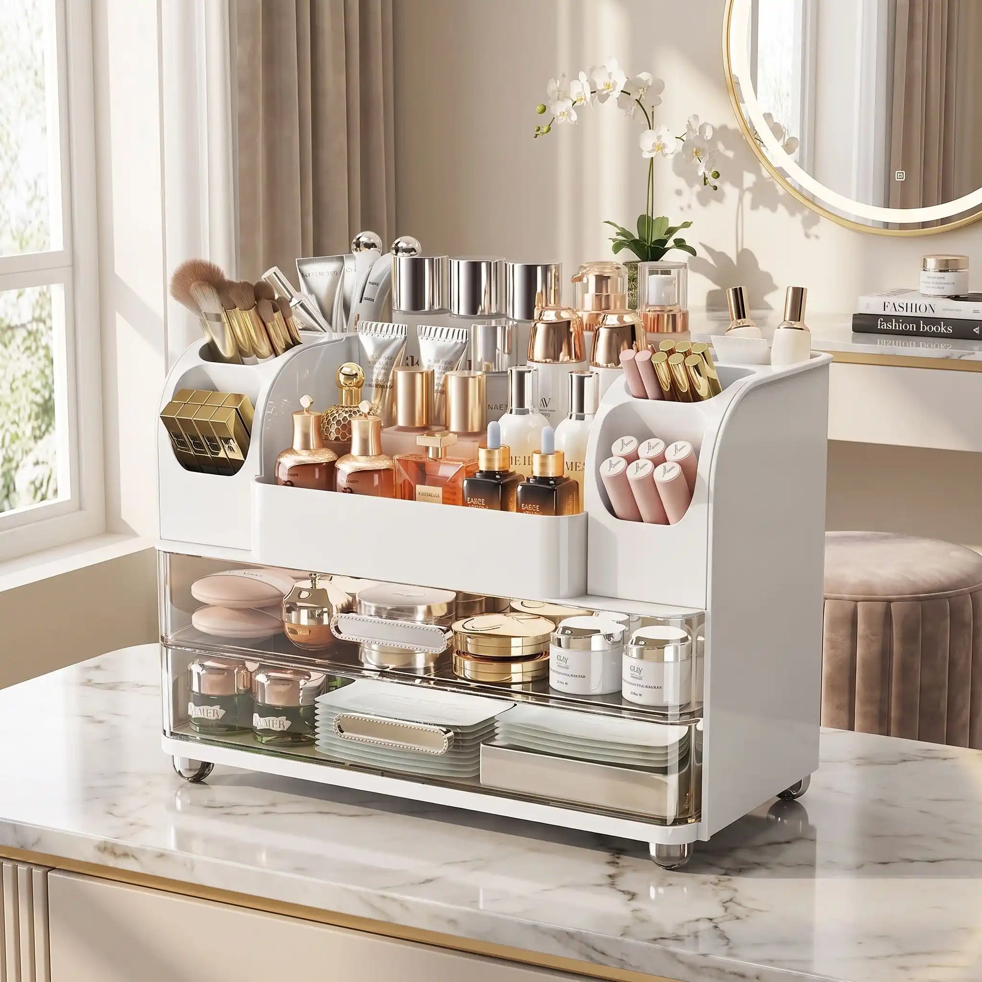 organisateur maquillage grande capacite blanc