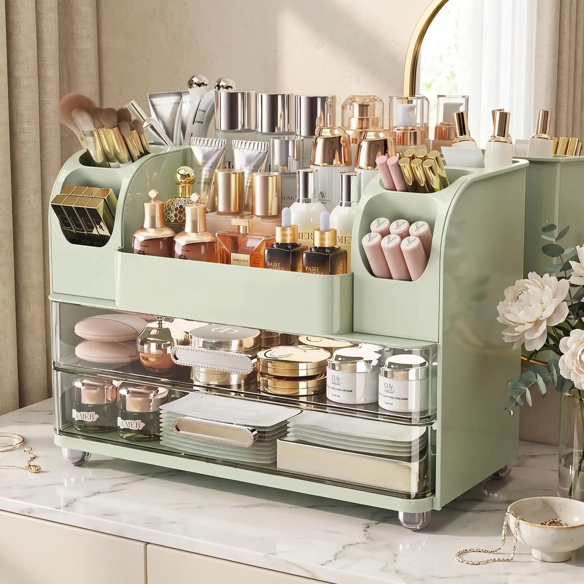 organisateur maquillage grande capacite vert clair