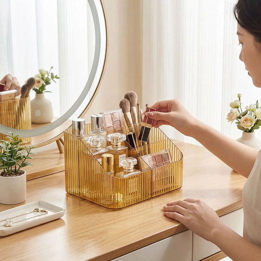 organisateur maquillage jaune