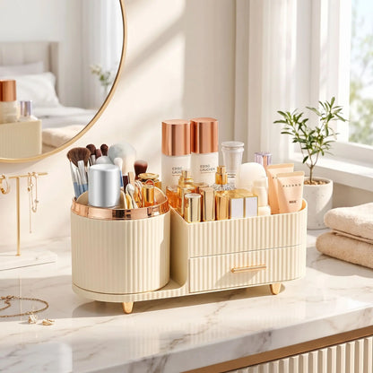 organisateur maquillage rotatif blanc creme