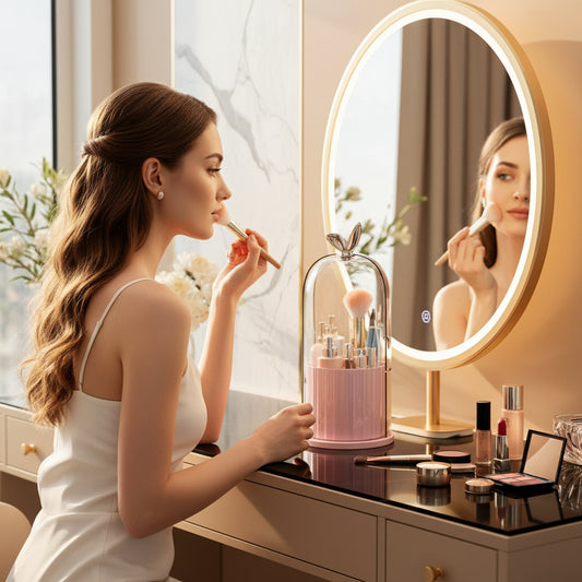 organisateur maquillage rotatif couvercle transparent