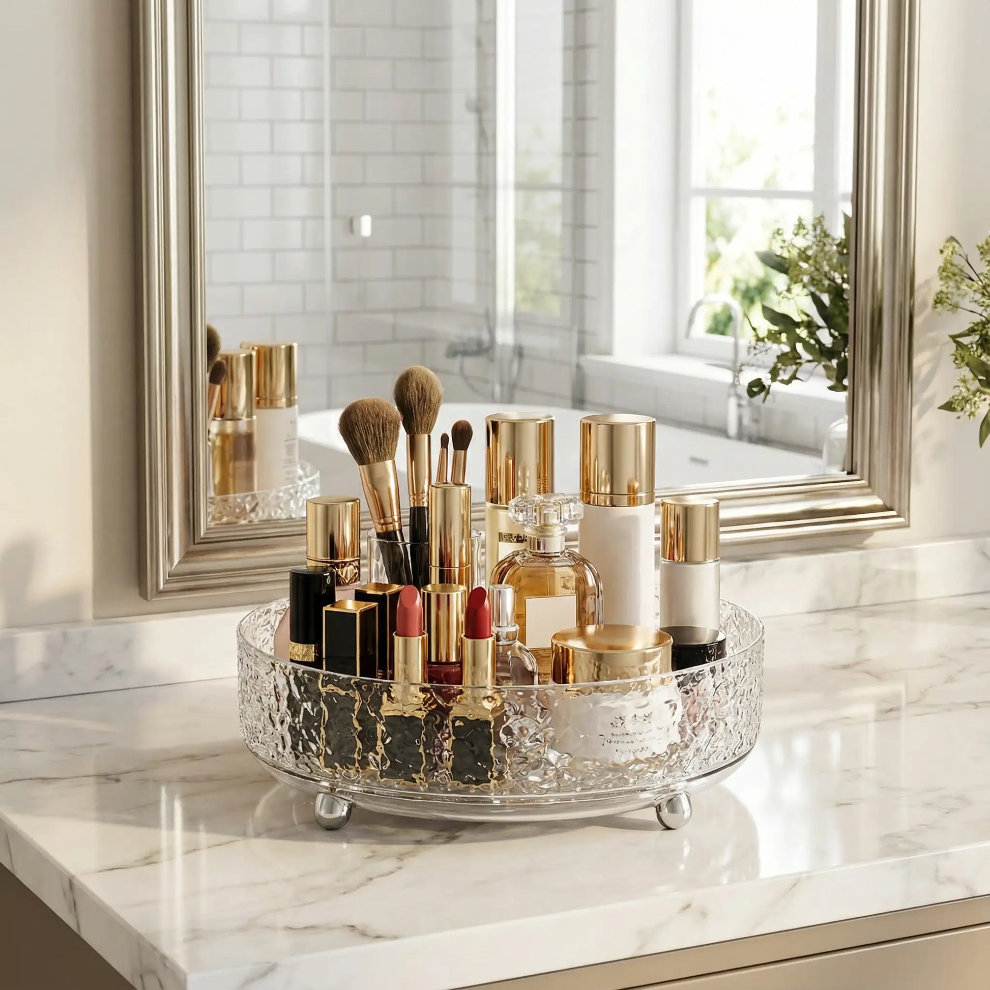 organisateur maquillage rotatif remplie parfums