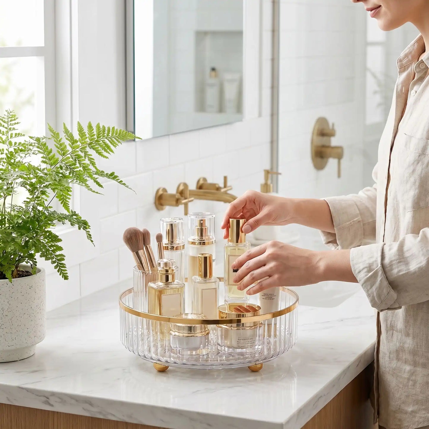 organisateur maquillage rotatif salle de bain transparent