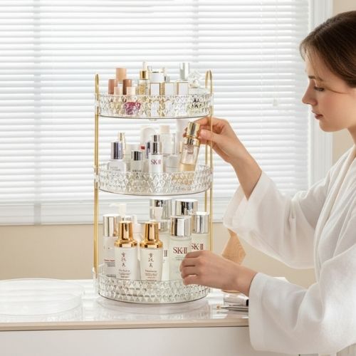 organisateur maquillage rotatif transparent allie fonctionnalite