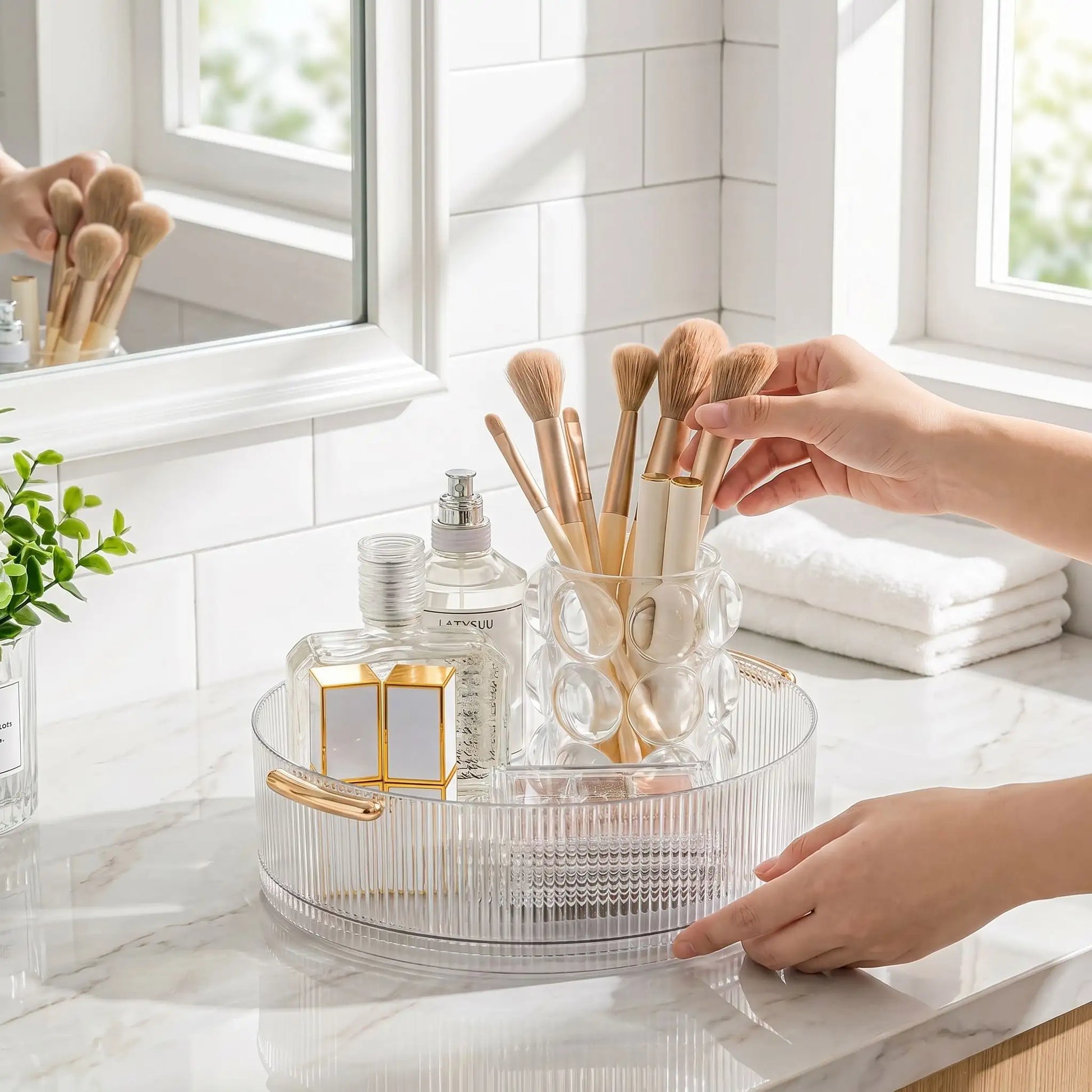 organisateur maquillage rotatif transparent indispensable