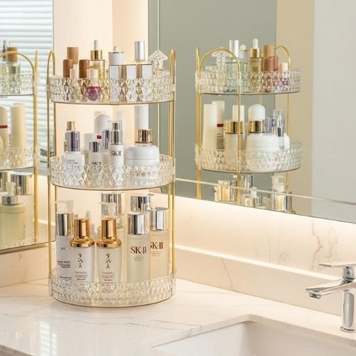 organisateur maquillage rotatif transparent poser salle bain